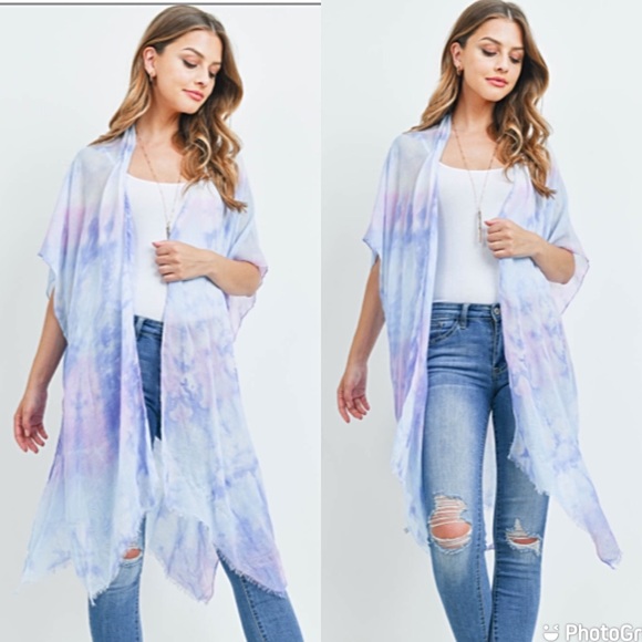 Boho Tie Dye Gypsy Kimono Wrap Swim Cover Up O/S - Picture 3 of 3